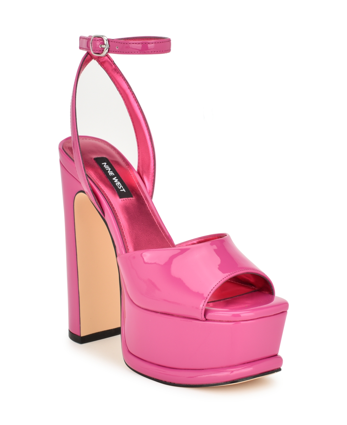 Nine West Platt Platform Sandal In Pink Patent - Faux Patent Leather- Polyu