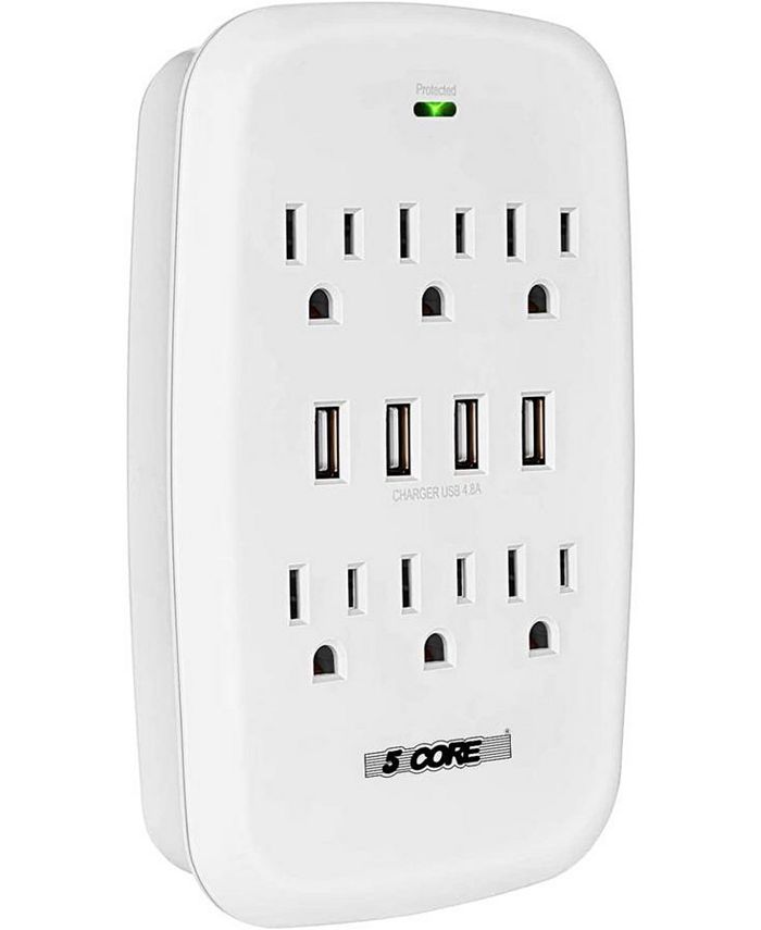5 Core Outlet Extender USB Wall Plug Charger w Surge Protector Multi