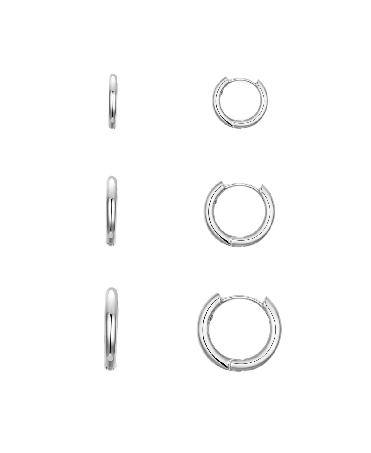 Silver-Tone or Gold-Tone Stainless Steel Endless Hoop Earring Set - Silver