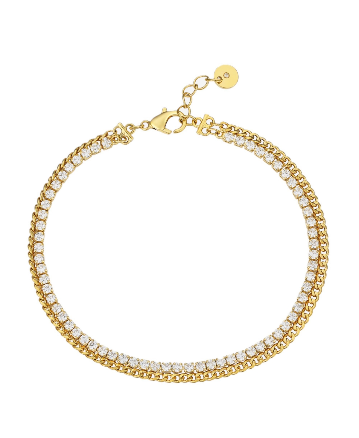 Clear Cubic Zirconia Stone and Curb Link Bracelet - Gold