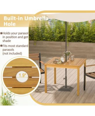 36" Square Acacia Wood Outdoor Patio Dining Table with Umbrella Hole