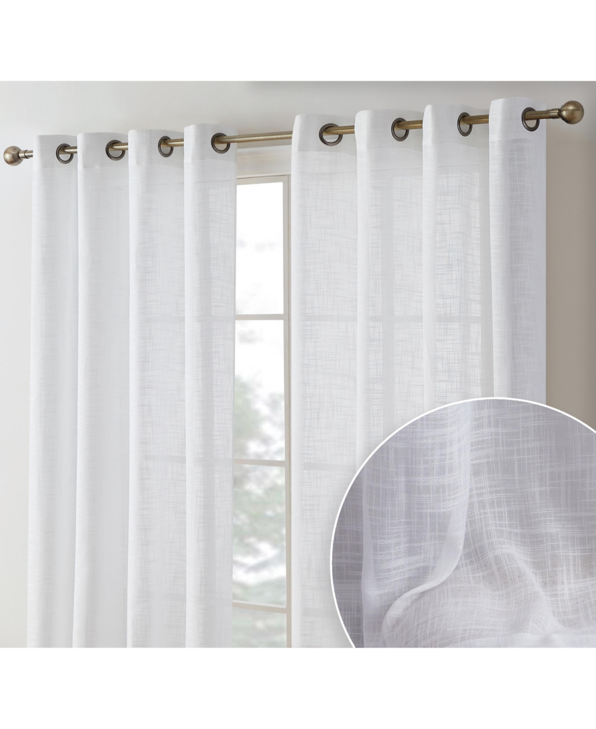 Hlc.me Madison Faux Linen Textured Semi Sheer Privacy Sun Light Filtering Transparent Window Grommet Long Thick Curtains Drapery Panels for Bedroom