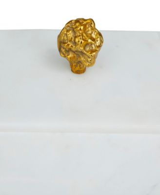 Real Marble Box with Gold-Tone Finial Set of 3 - 9", 7", 6"W
