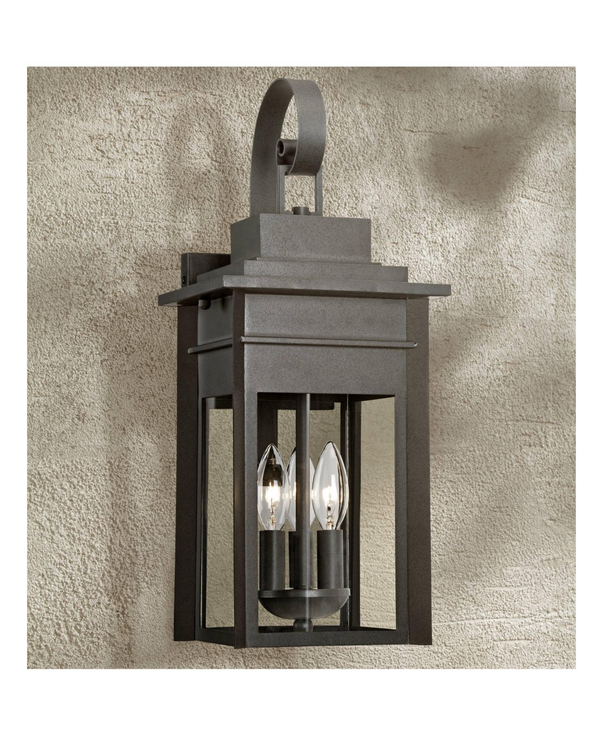 Bransford Traditional Outdoor Wall Light Fixture Dark Black Specked Gray 19" Clear Glass Lantern Scroll Arm for Exterior House Porch Patio Outside Dec