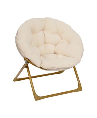 Io Kid'S Folding Saucer Chair With Cozy Faux Fur Upholstery And Metal Frame For Playroom, Bedrooms, Nursery And More