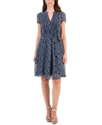 MSK - Women's Cap-Sleeve Chiffon Shirtdress