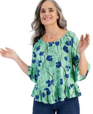 Style & Co Women's Printed On-Off Ruffle Sleeve Top, Created for Macy's