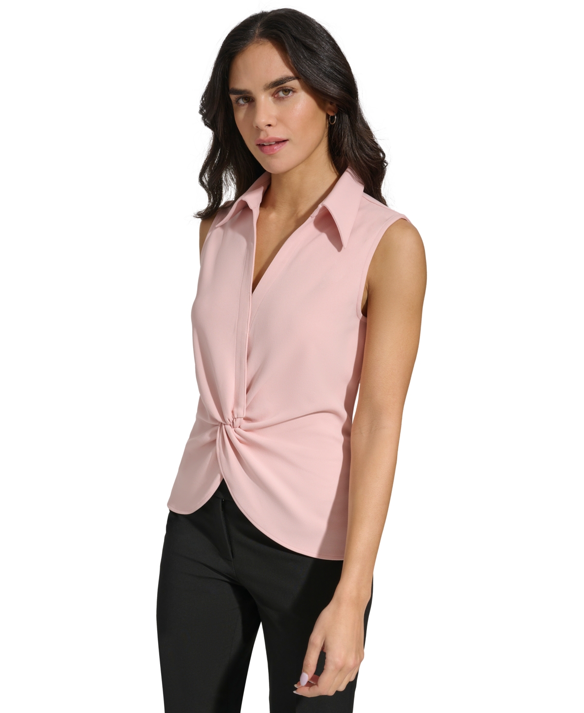 Calvin Klein Women's Collared Twist-Front Sleeveless Top
