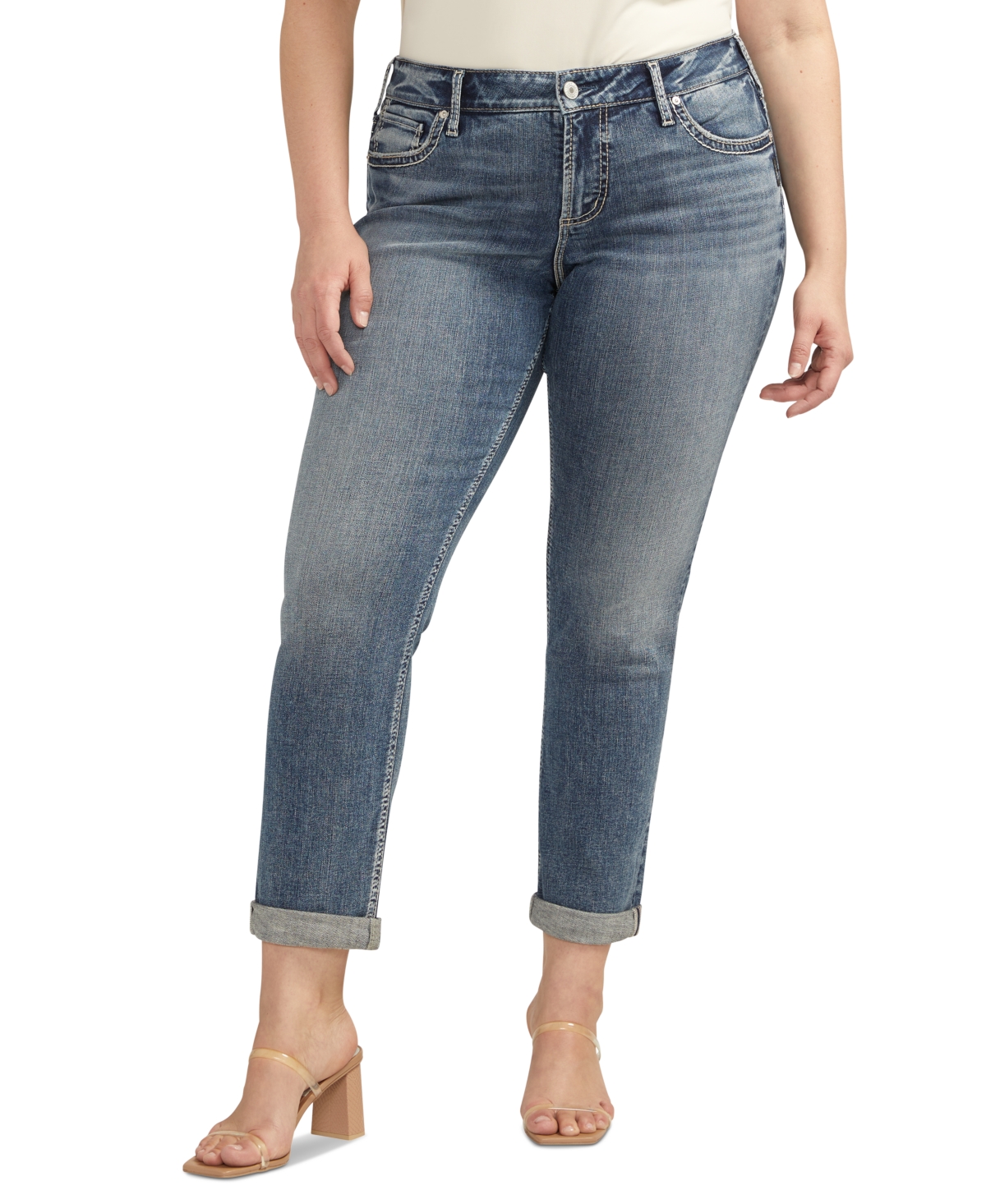 Shop Silver Jeans Co. Trendy Plus Size Girlfriend Mid-rise Slim Jeans In Indigo