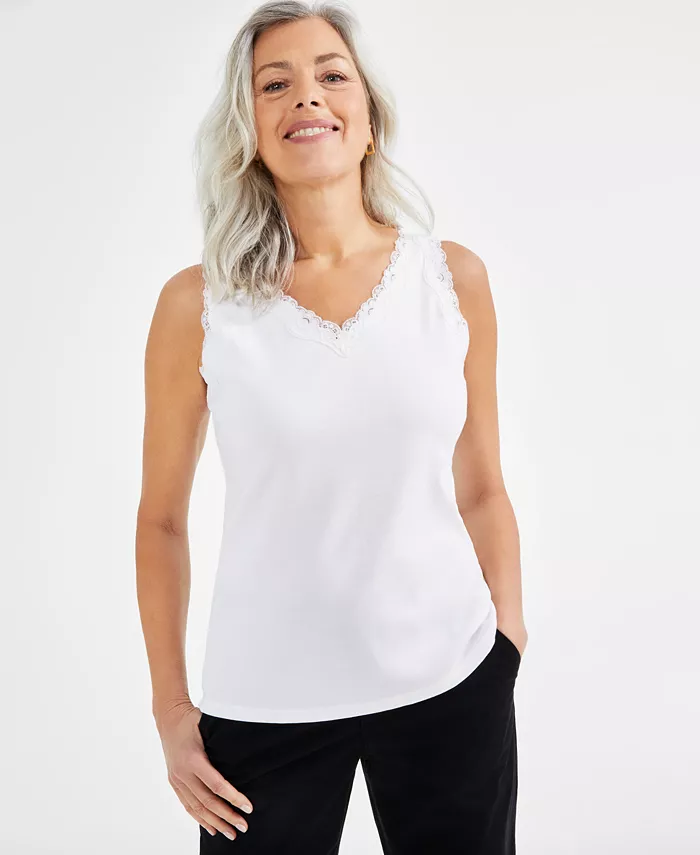Women's Lace-Trim Cotton Tank Top