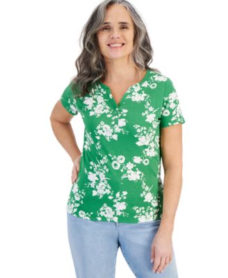 Style & Co - Petite Everybody Floral Henley Short-Sleeve Top