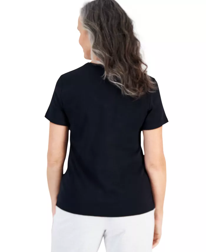 Women's Cotton Short Sleeve V-Neck Top - thumbnail 2