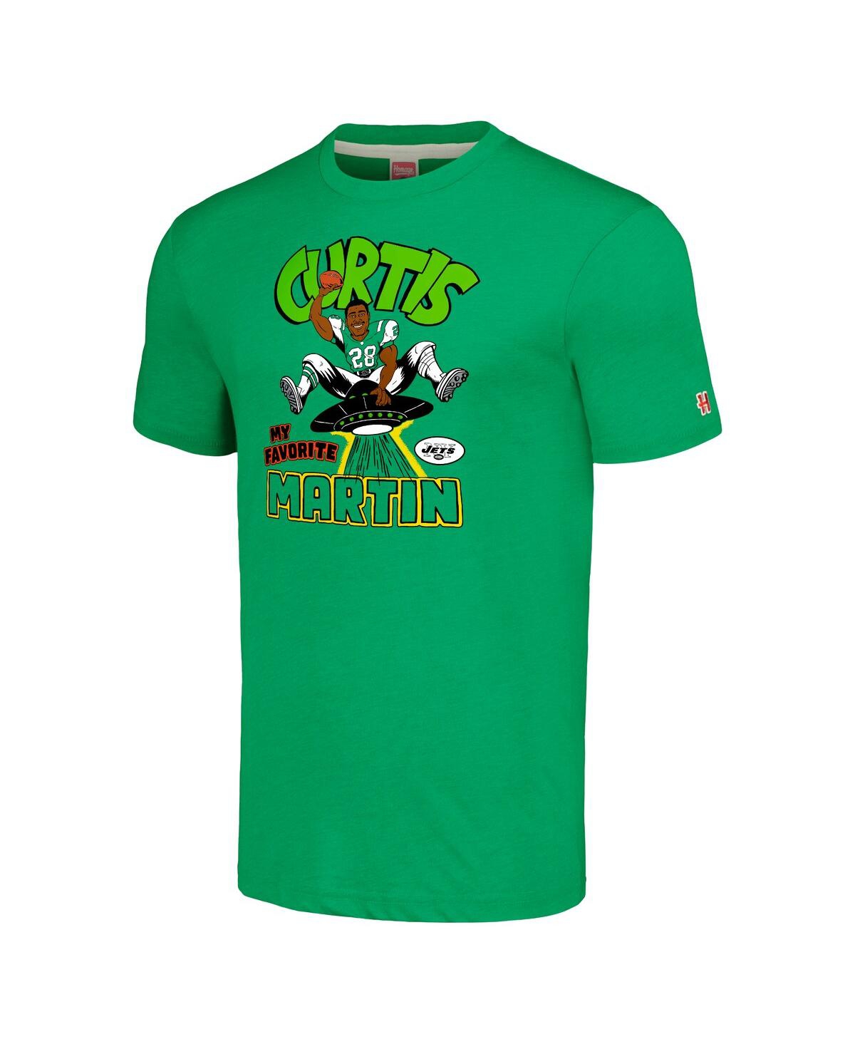 Shop Homage Men's  Curtis Martin Green New York Jets Retired Player Caricature Tri-blend T-shirt