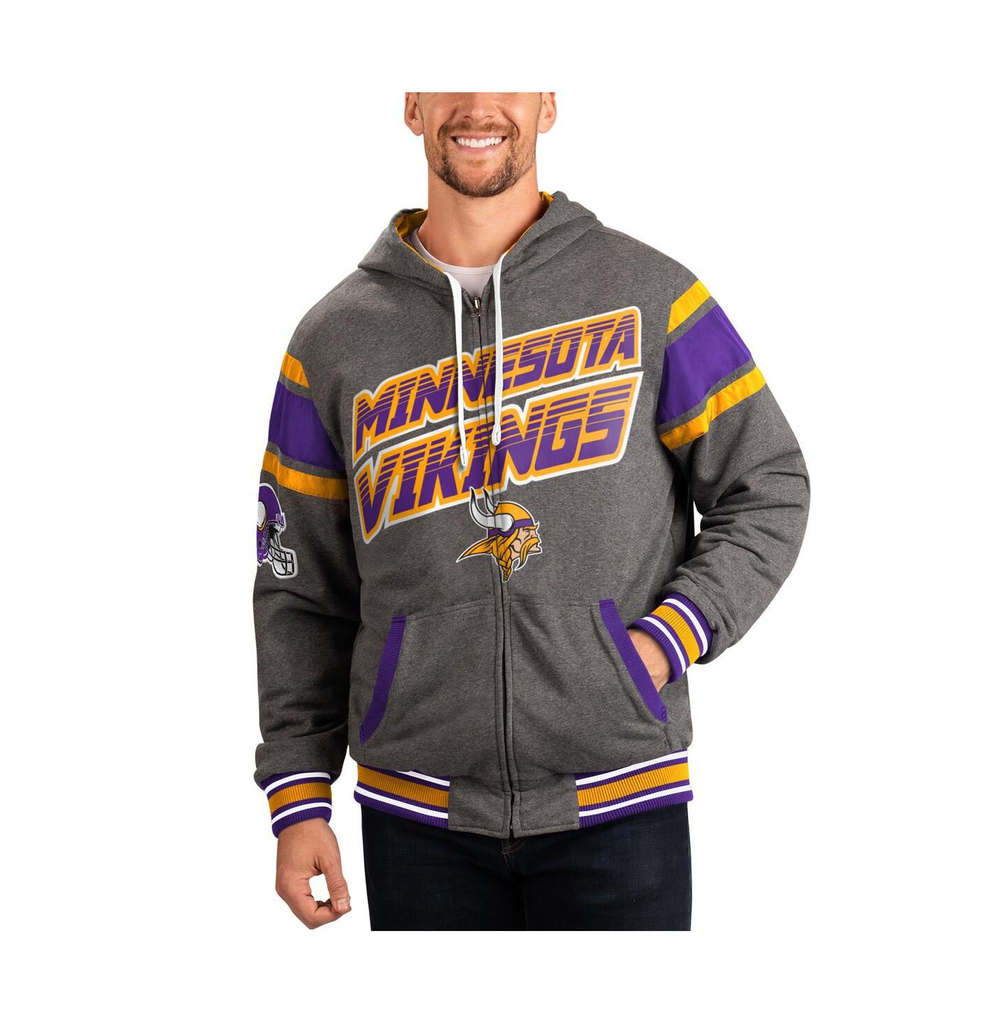 Мужские худи G-III Sports by Carl Banks Purple, Gray Minnesota Vikings Extreme Full Back Reversible Full-Zip Jacket — фото 1
