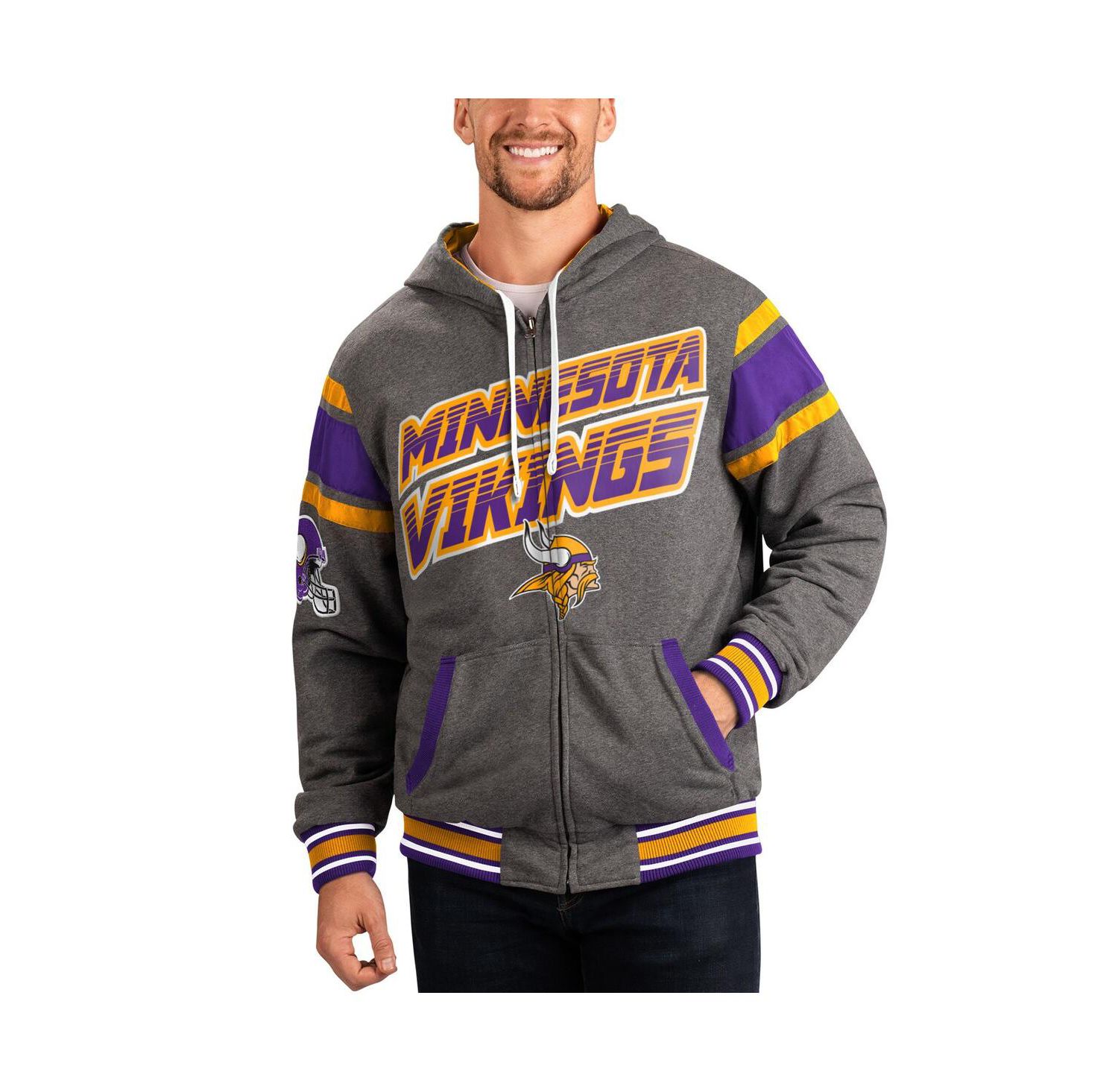 Men's Purple, Gray Minnesota Vikings Extreme Full Back Reversible Hoodie Full-Zip Jacket
