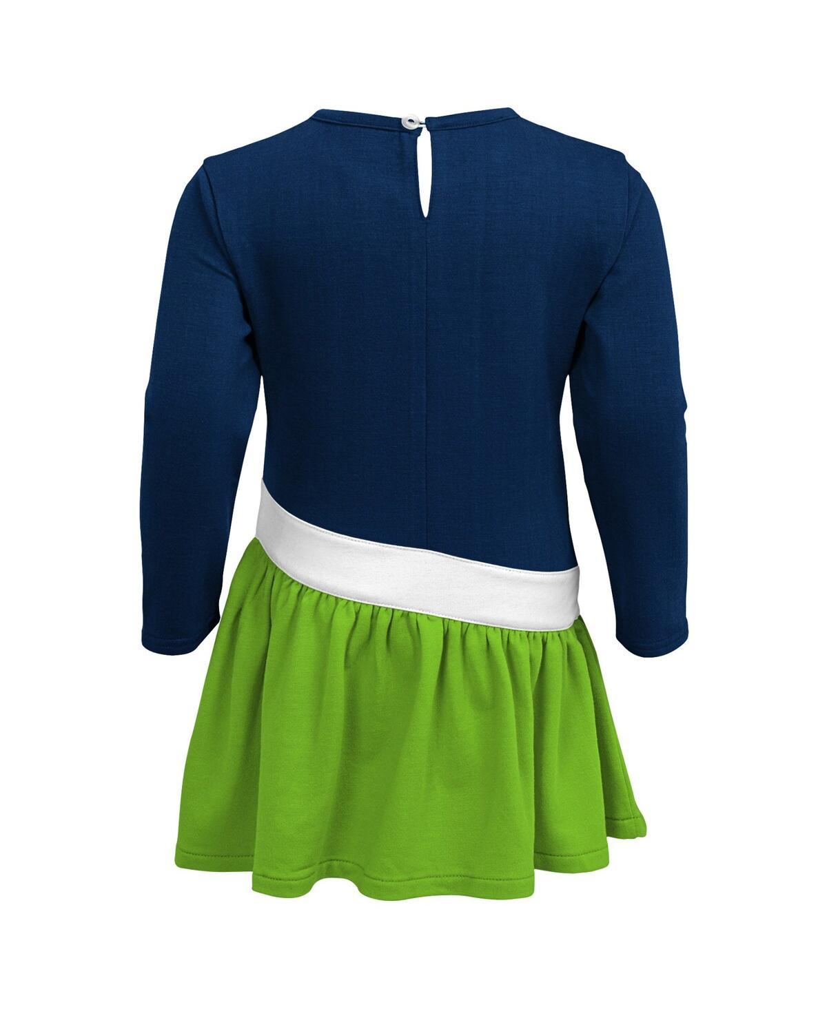 Shop Outerstuff Girls Preschool Navy, Neon Green Seattle Seahawks Heart To Heart Jersey Dress In Navy,neon Green