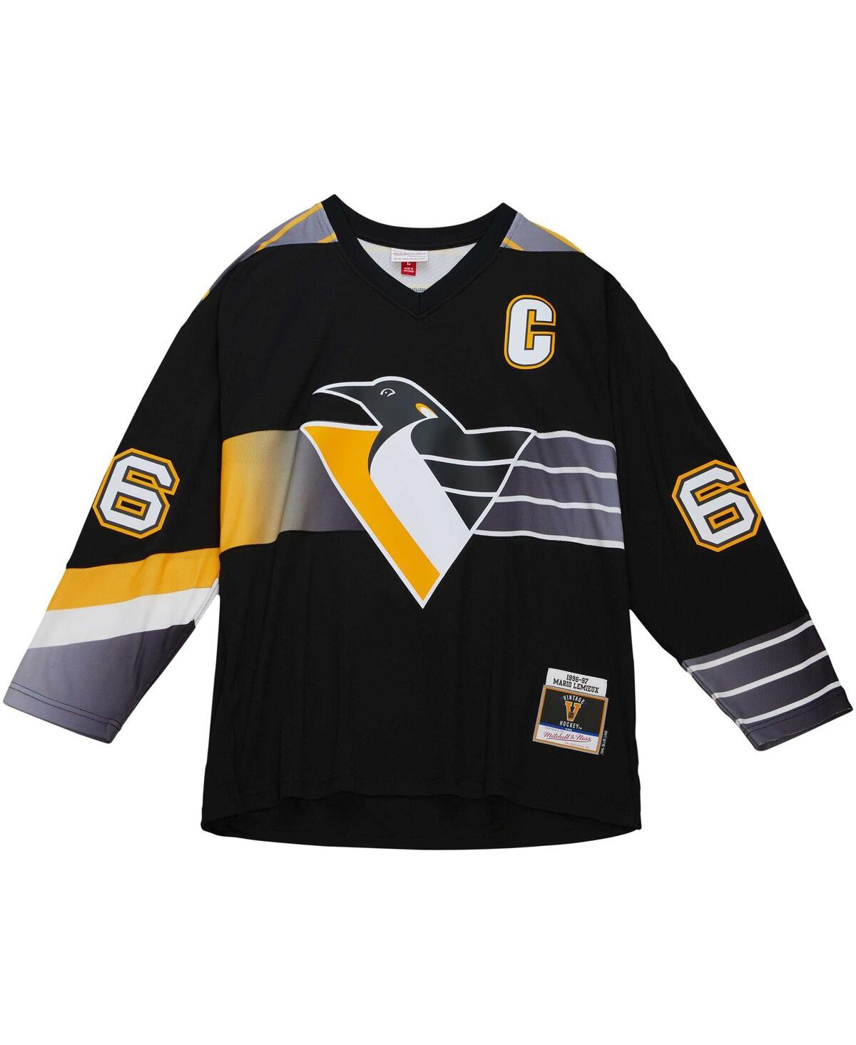 Men's Mitchell & Ness Mario LemieuxPittsburgh Penguins Captain's Patch 1996/97 Blue Line Player Jersey - Black