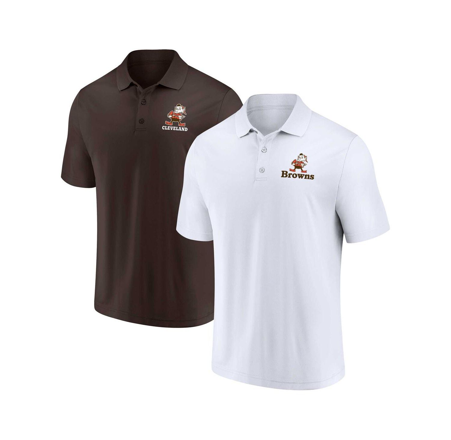 Men's White, Brown Distressed Cleveland Browns Throwback Two-Pack Polo Shirt Set