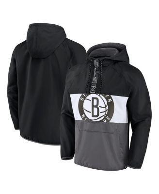 Men's Black, Gray Brooklyn Nets Anorak Flagrant Foul Color-Block Raglan Hoodie Half-Zip Jacket