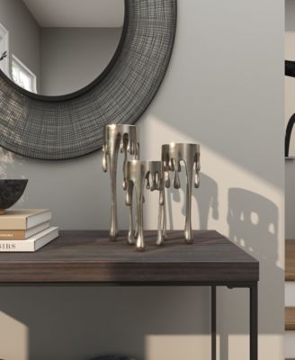 Aluminum Abstract Pillar Drip Candle Holder with Melting Designed Legs Set of 3 - 12", 10", 8" H