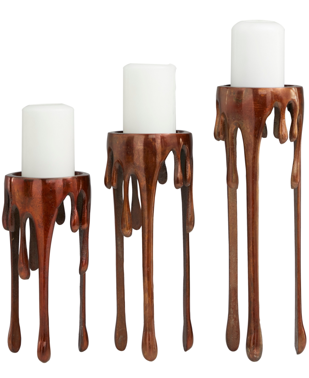 Rosemary Lane Aluminum Pillar Candle Holder With Dripping Melting Designed Legs Set Of 3 In Copper
