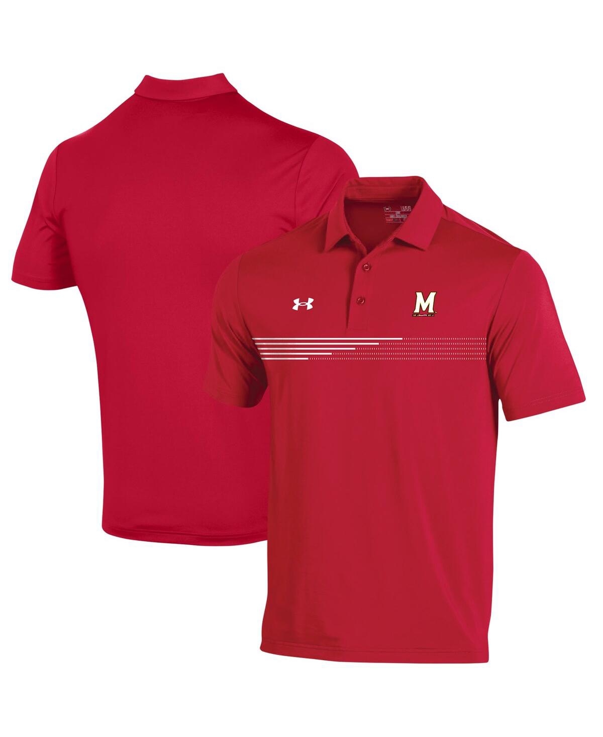 Shop Under Armour Men's  Red Maryland Terrapins Tee To Green Stripe Polo Shirt