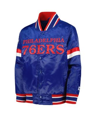 Big Boys Royal Philadelphia 76ers Home Game Varsity Satin Full-Snap Jacket