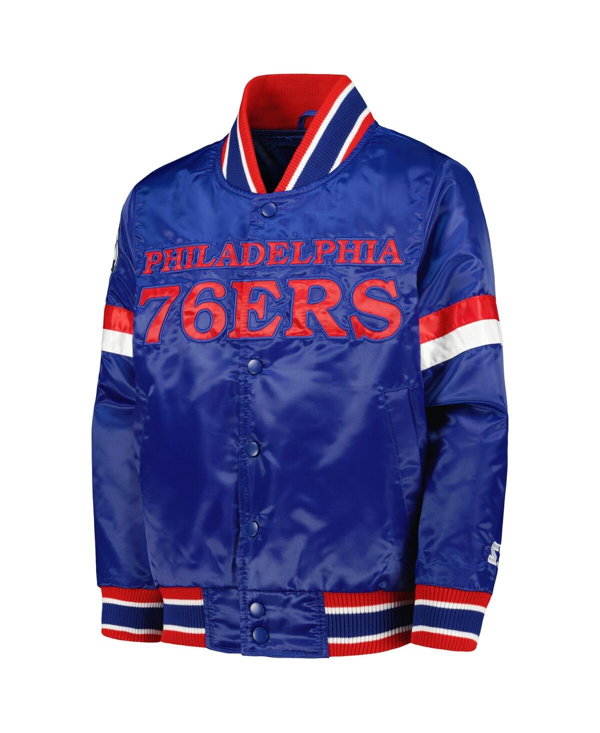 Big Boys StarterPhiladelphia 76ers Home Game Varsity Satin Full-Snap Jacket - Royal