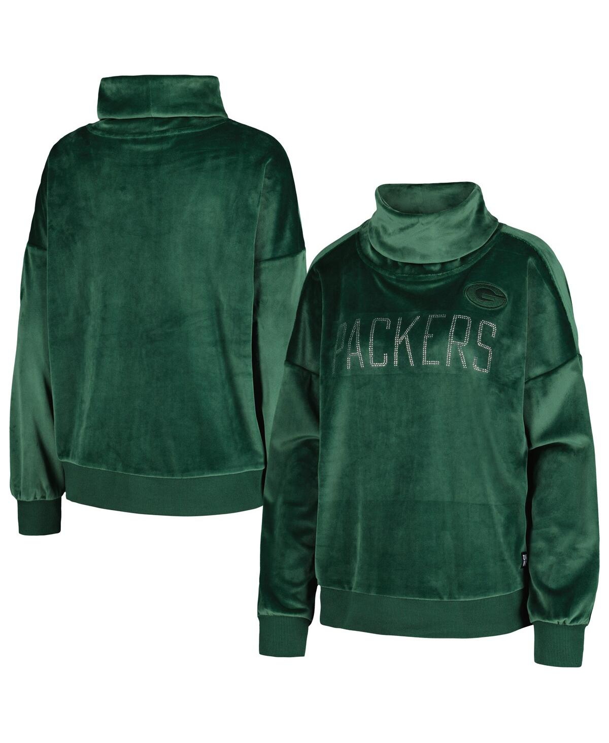 Dkny Women's  Sport Green Green Bay Packers Deliliah Rhinestone Funnel Neck Pullover Sweatshirt