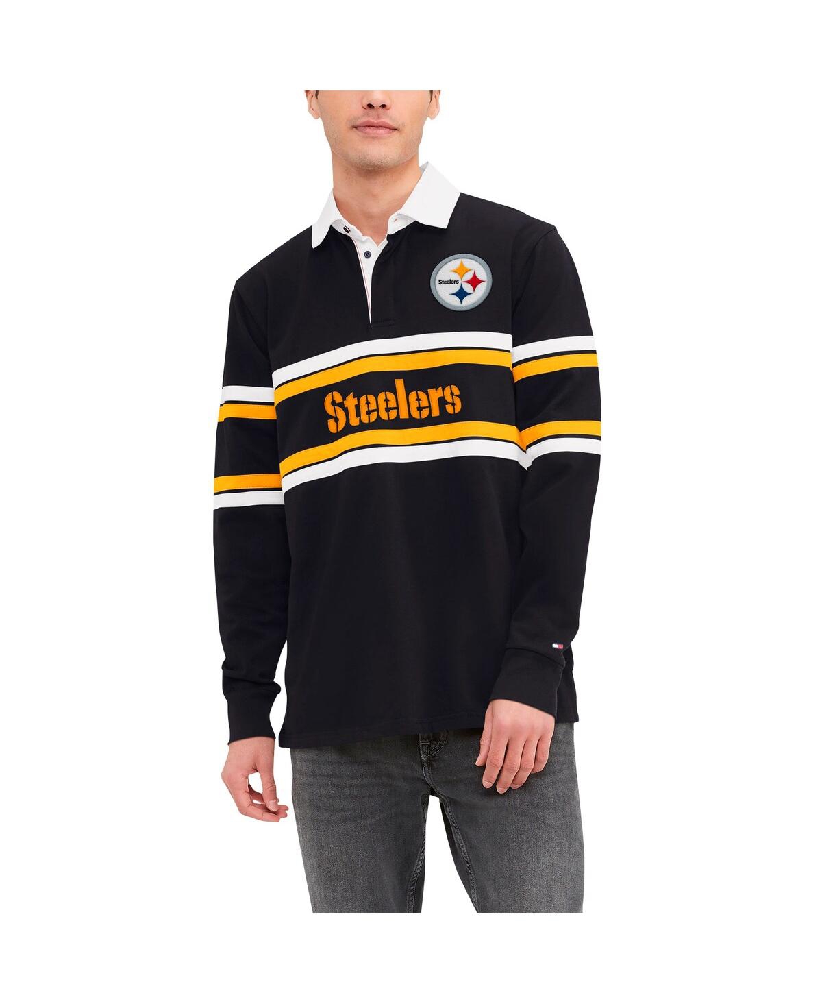 Shop Tommy Hilfiger Men's  Black Pittsburgh Steelers Cory Varsity Rugby Long Sleeve T-shirt