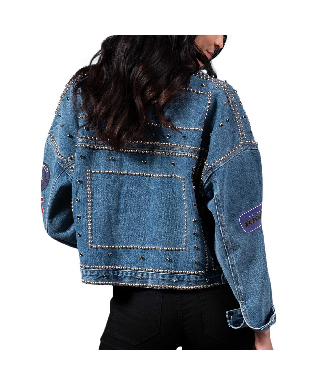 Shop G-iii 4her By Carl Banks Women's  Baltimore Ravens First Finish Medium Denim Full-button Jacket In Blue