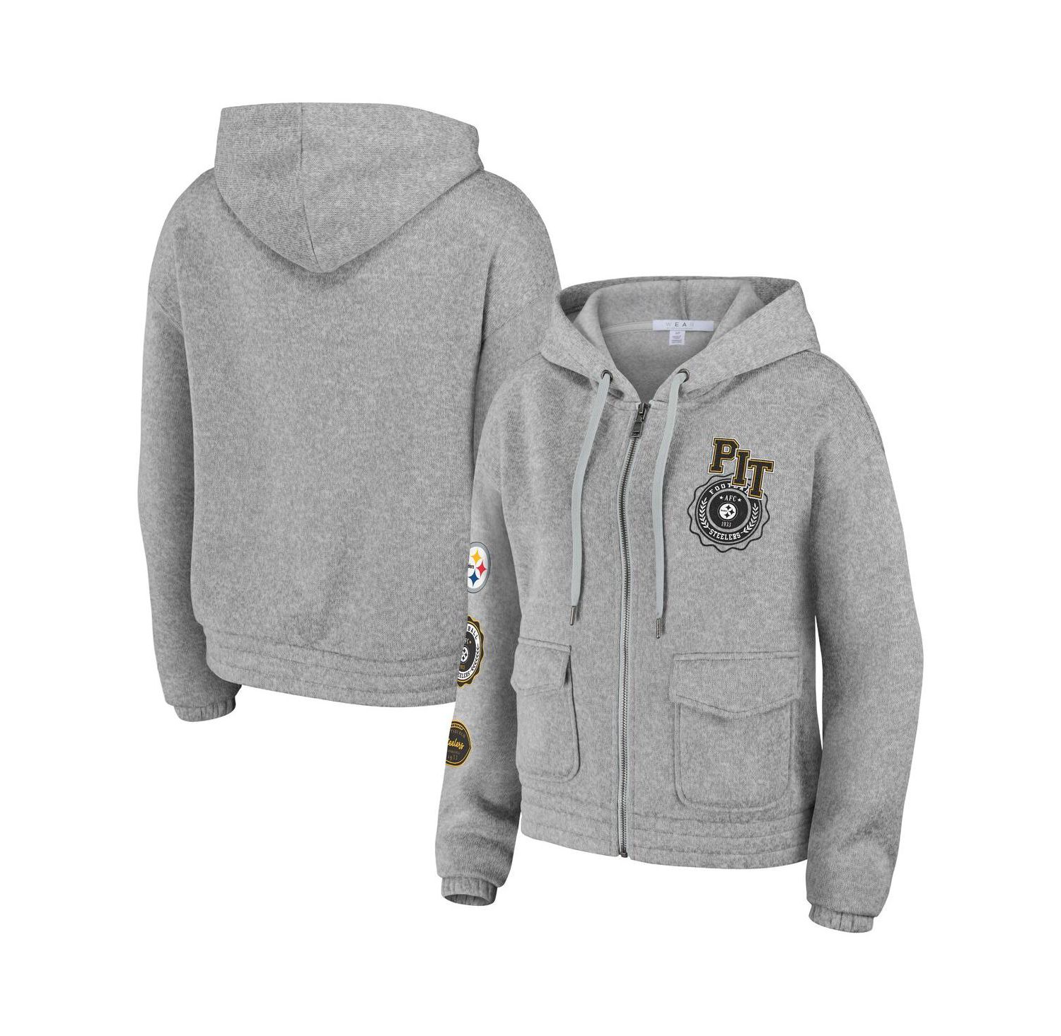 Women's Heather Gray Pittsburgh Steelers Full-Zip Hoodie