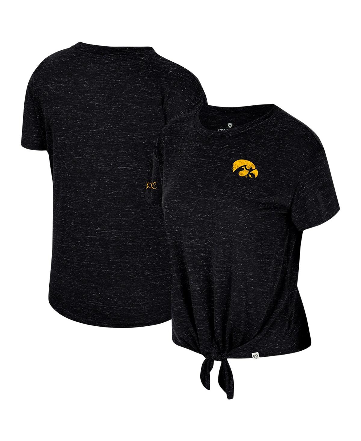 Women's Colosseum Black Distressed Iowa Hawkeyes Finalists Tie-Front T-shirt - Black