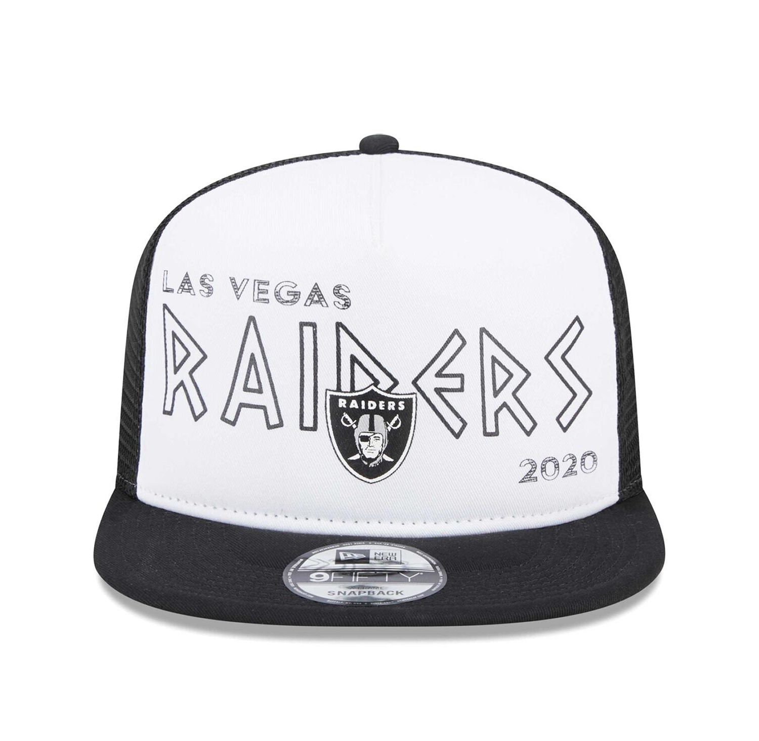 Men's White, Black Las Vegas Raiders Banger 9FIFTY Trucker Snapback Hat