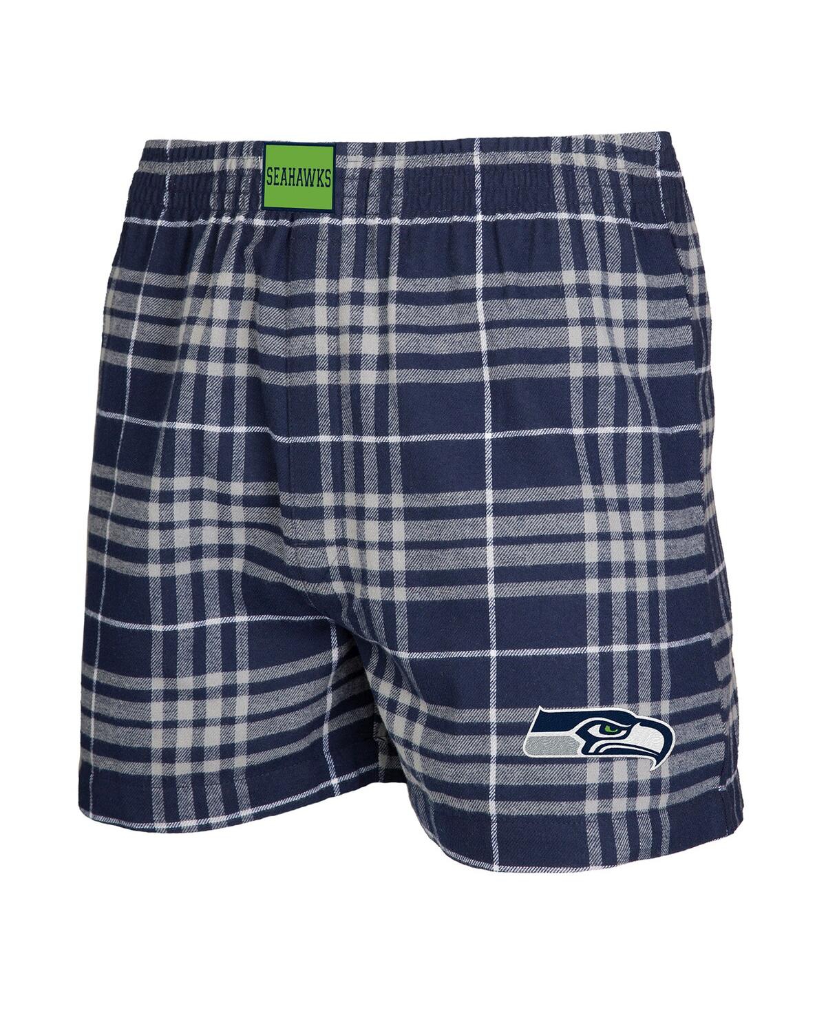 Shop Concepts Sport Men's  Navy, Gray Seattle Seahawks Concord Flannel Boxers In Navy,gray