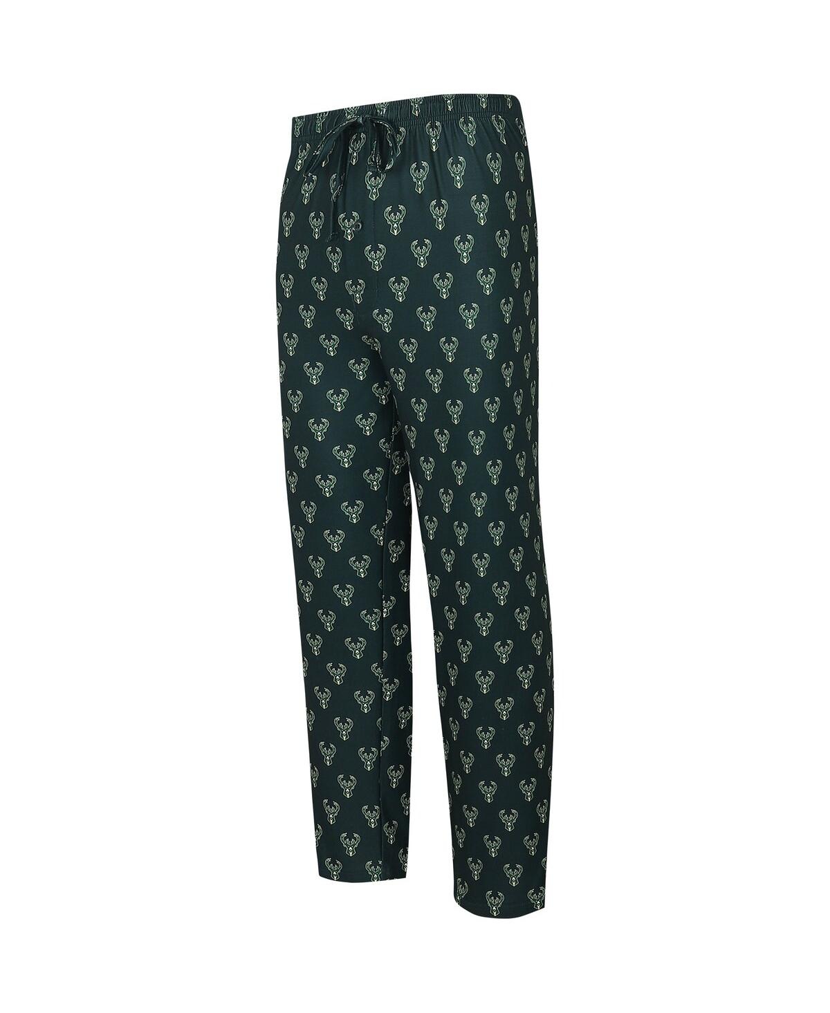 Men's Concepts SportMilwaukee Bucks Allover Logo Print Gauge Sleep Pants - Hunter Green