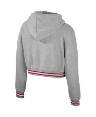 Women's Heather Gray Distressed Oklahoma Sooners Cropped Shimmer Pullover Hoodie