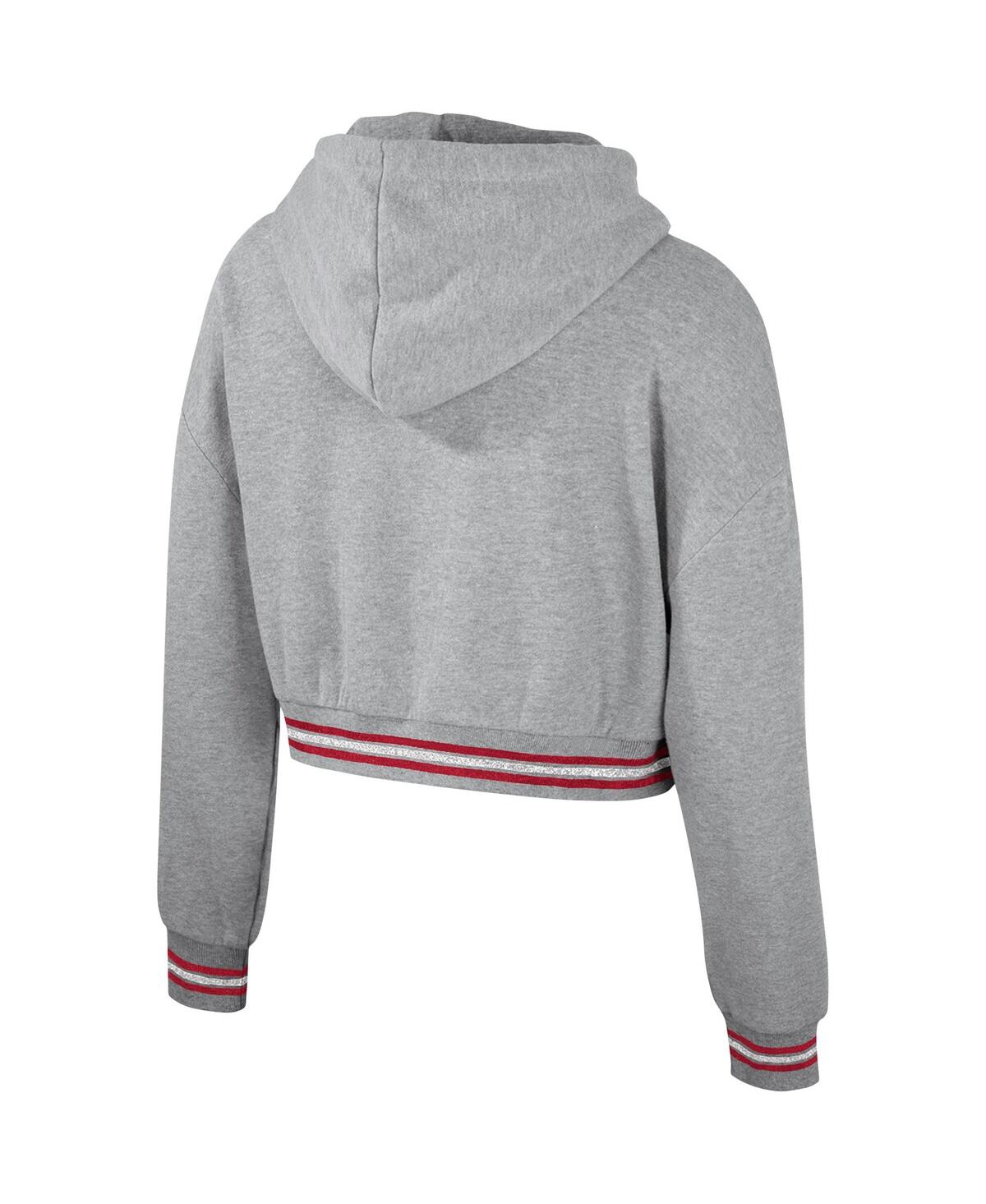 Shop The Wild Collective Women's  Heather Gray Distressed Oklahoma Sooners Cropped Shimmer Pullover Hoodie