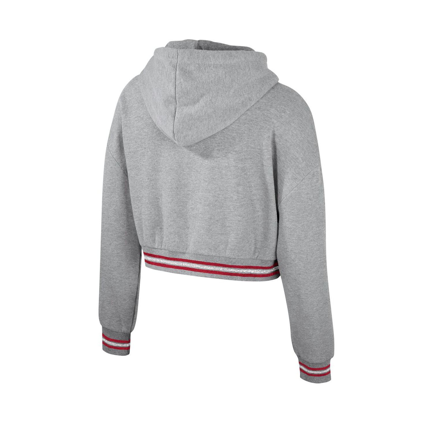Women's Heather Gray Distressed Oklahoma Sooners Cropped Shimmer Pullover Hoodie