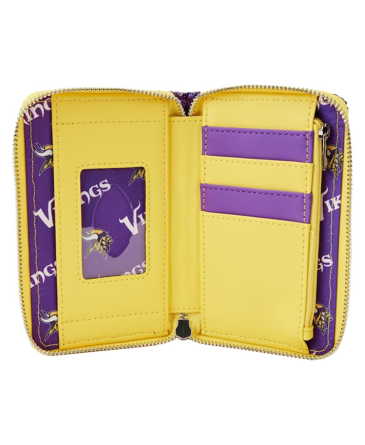 Shop Loungefly Women's  Minnesota Vikings Sequin Zip-around Wallet In Purple