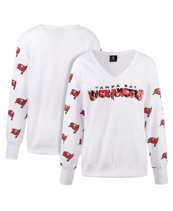 Women's Cuce White San Francisco 49ers Sequin Fleece V-Neck T-Shirt