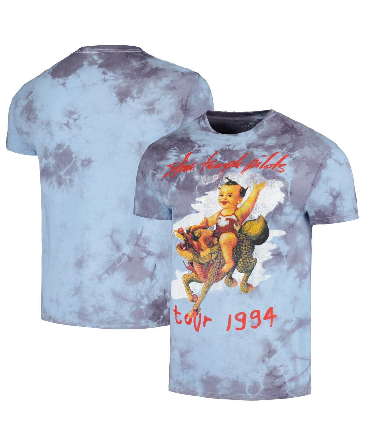 Global Merch Men's Light Blue Distressed Stone Temple Pilots 1994 Tour Crystal Wash T-shirt