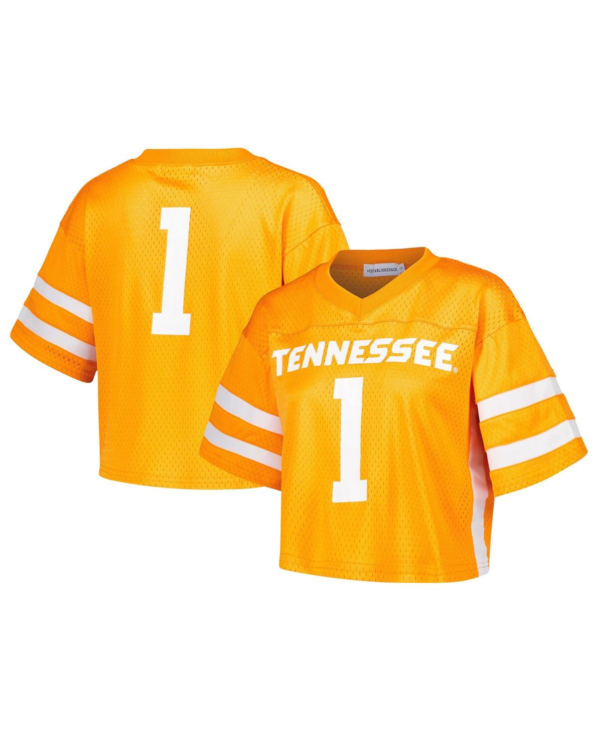 Women's Established & Co. Tennessee Orange Tennessee Volunteers Fashion Boxy Cropped Football Jersey - Tennessee Orange