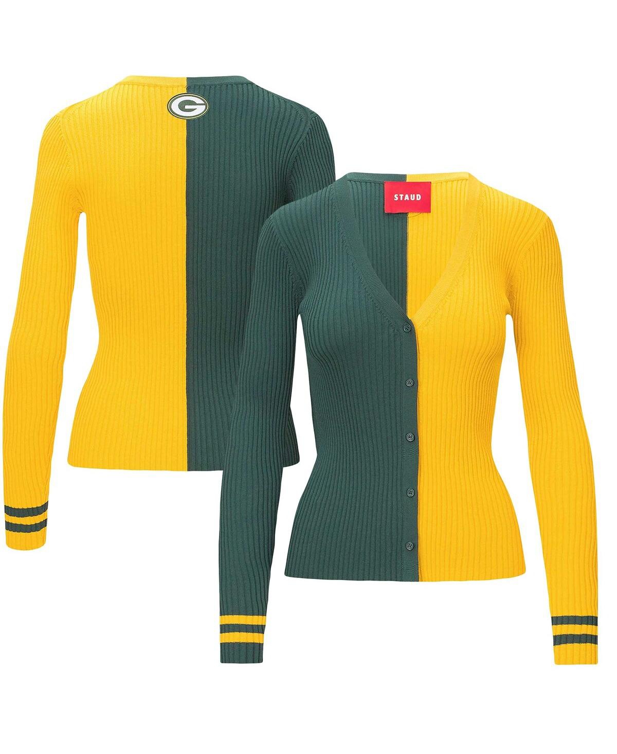 Women's Staud Green, Gold Green Bay Packers Cargo Sweater - Green, Gold