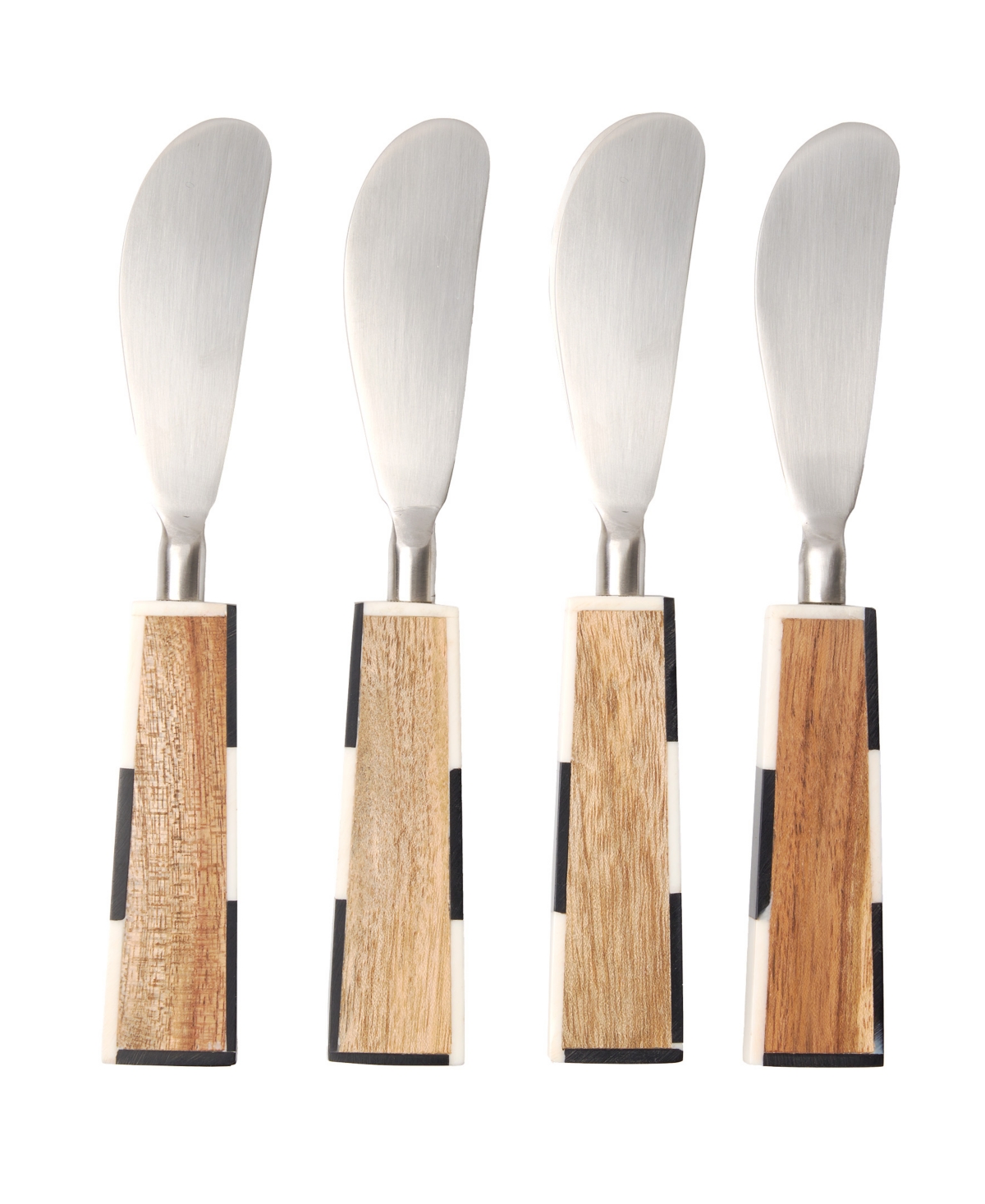 Godinger Signature Collection By  Acacia Wood Set Of 4 Spreaders With Black And White Checkered Borde In Brown