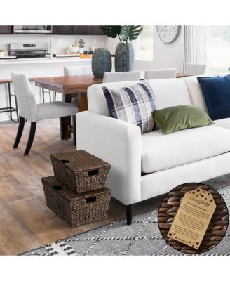 Set of 2 Water Hyacinth Storage Baskets (Medium/Large),  Multipurpose Organizer Totes with Tapered Bottoms and Removable Lids