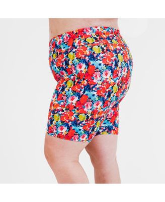 Plus Size Chlorine Resistant High Waisted Mid-Thigh Swim Shorts