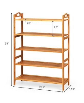 5-Tier Bamboo Freestanding Shoe Rack-Natural