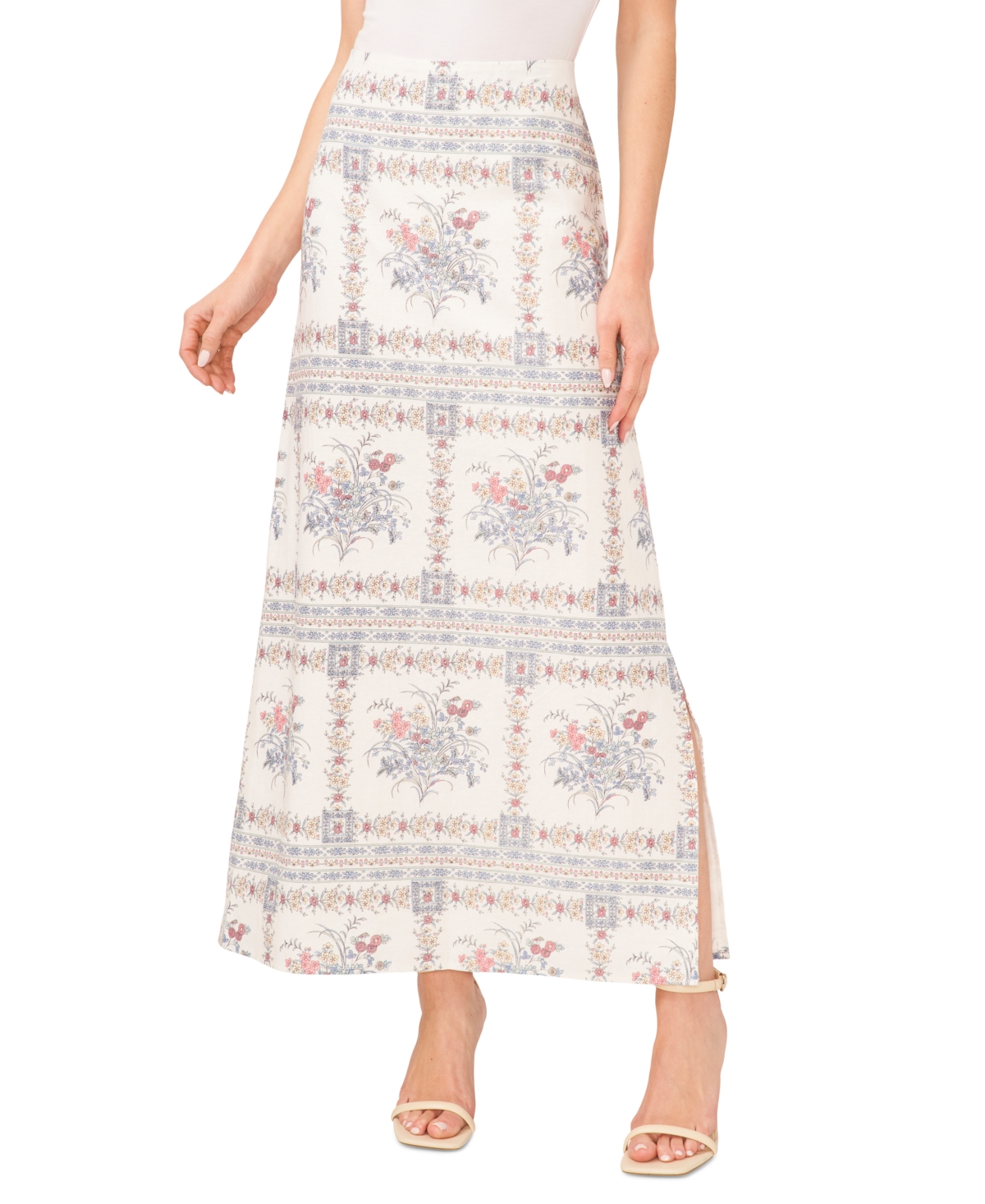 Women's Floral-Print A-Line Maxi Skirt - Egret