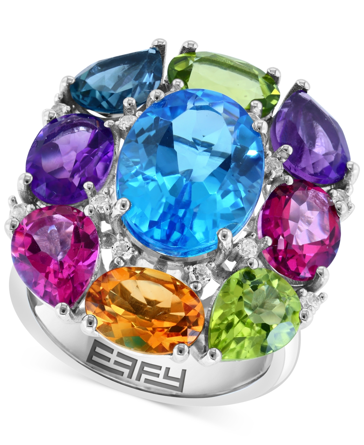 Shop Effy Collection Effy Multi-gemstone Cluster Statement Ring (16-3/4 Ct. T.w.) In Sterling Silver